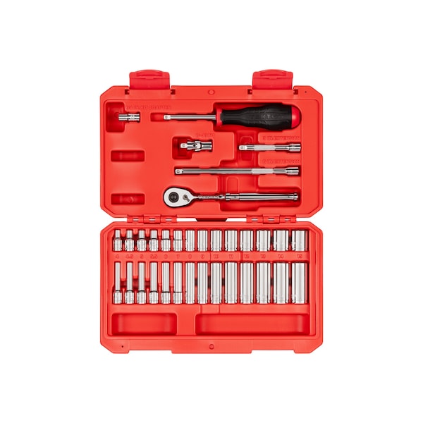 1/4 Inch Drive 6-Point Socket and Ratchet Set, 34-Piece (4-15 mm)